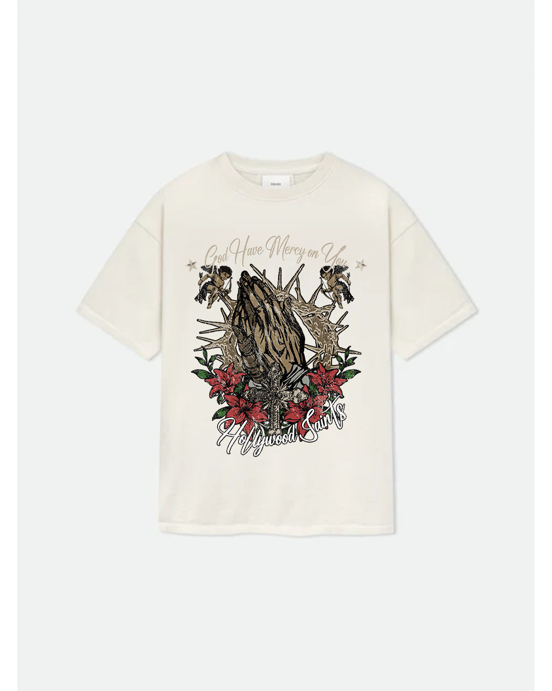 Hollywood Saints Praying Hands White T Shirt