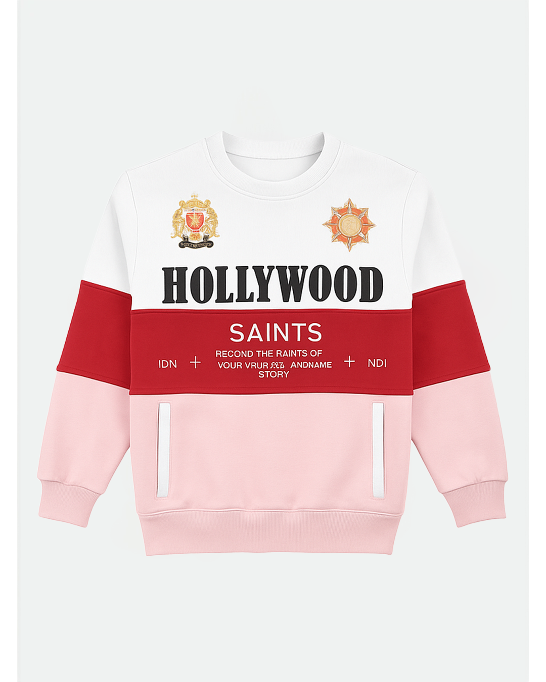Hollywood Saints Crest Block Sweatshirt – Pink, Red & White