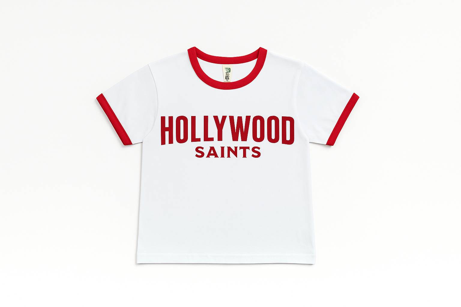 Hollywood Saints ringer tee white and red streetwear t shirt with bold logo