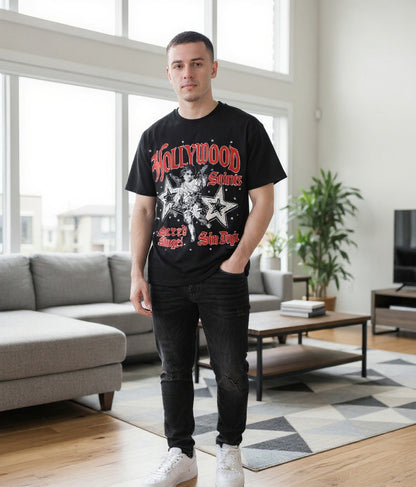 Hollywood Saints “Sacred Angel” Graphic Tee – Black