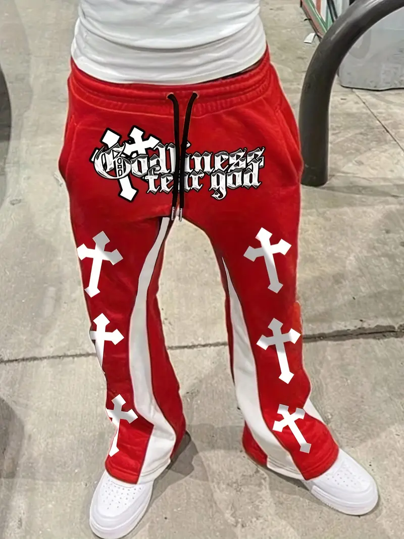 Hollywood Saints Cross Red Drawstring Jogging Pants