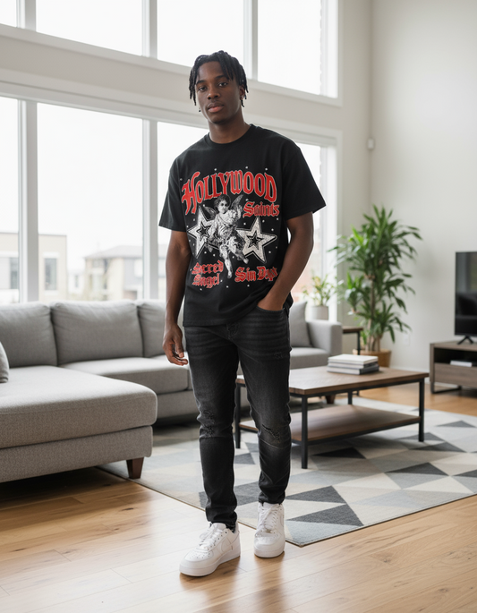 Hollywood Saints “Sacred Angel” Graphic Tee – Black