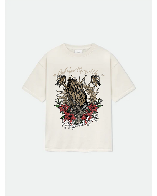 Hollywood Saints Praying Hands White T Shirt
