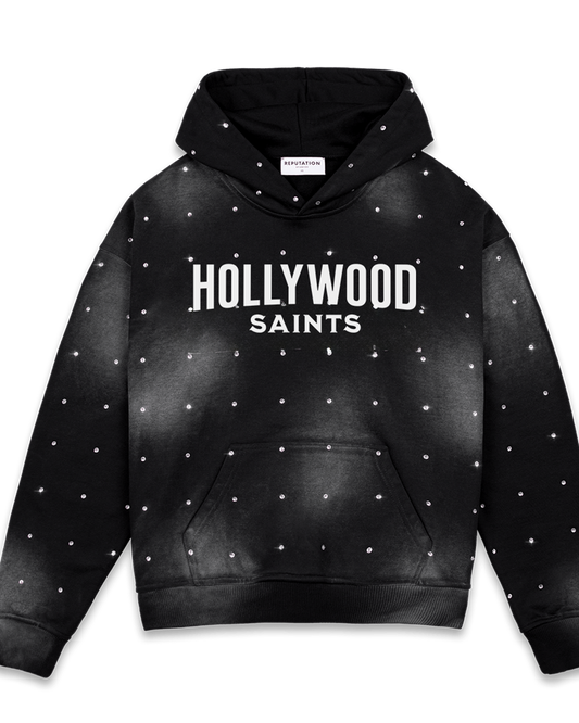 Hollywood Saints Black Rhinstones Hoodie