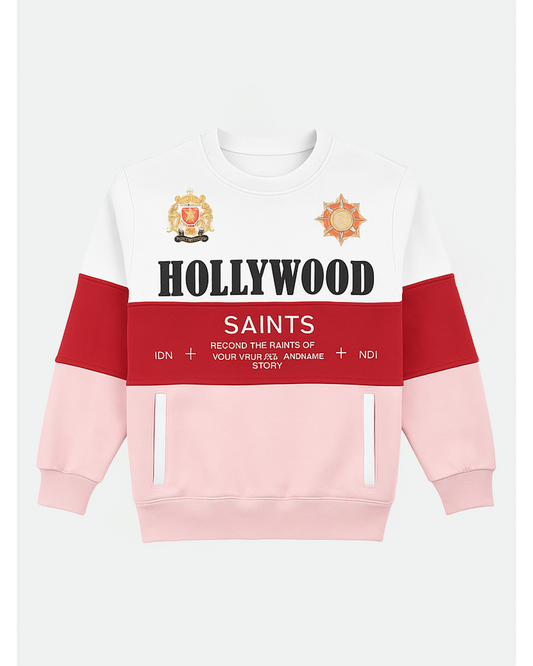 Hollywood Saints Crest Block Sweatshirt – Pink, Red & White