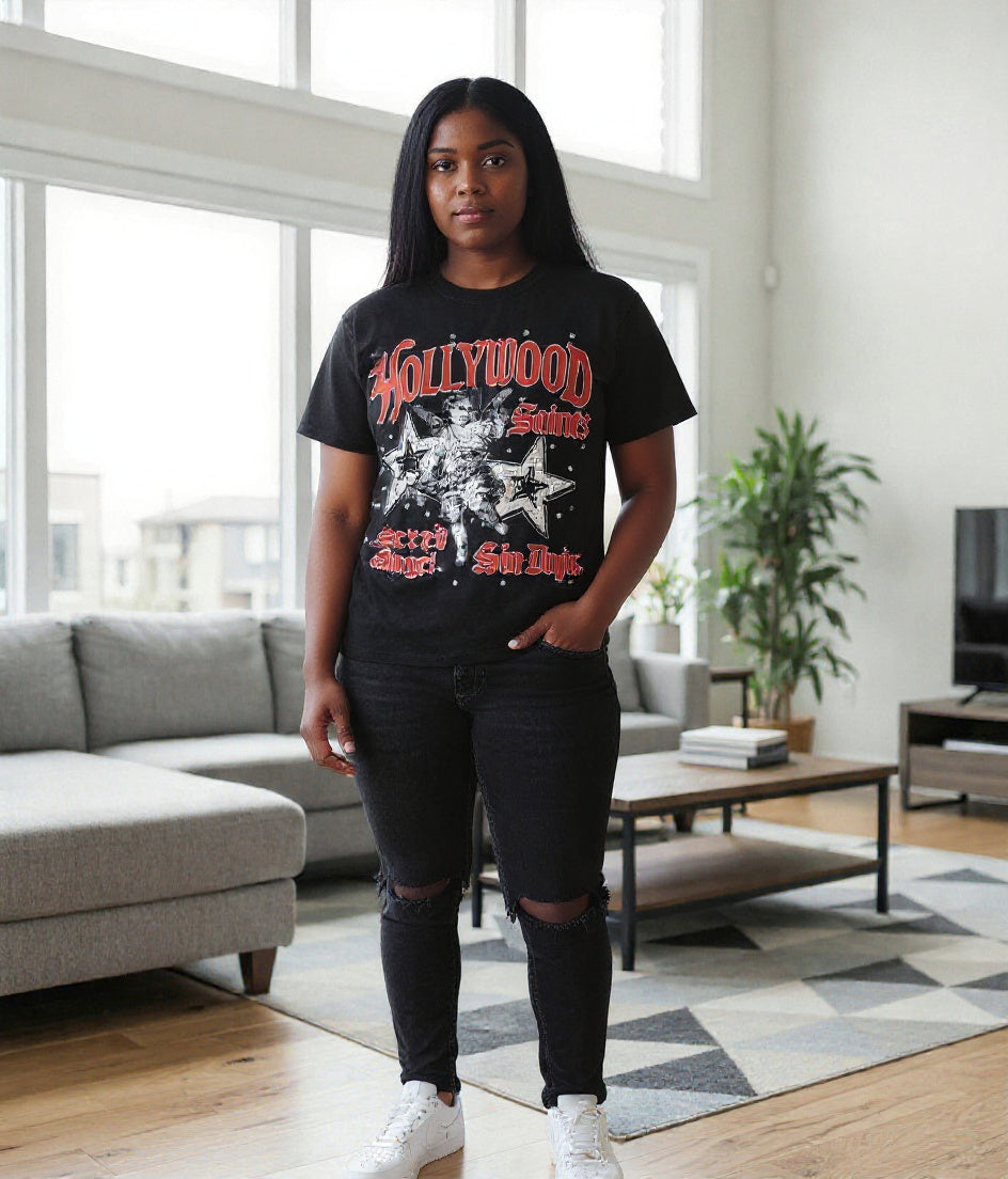 Hollywood Saints “Sacred Angel” Graphic Tee – Black
