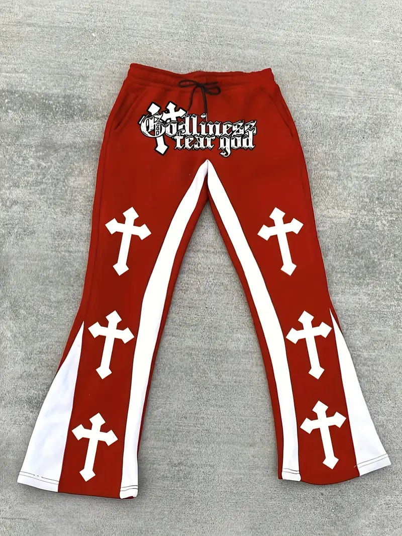 Hollywood Saints Cross Red Drawstring Jogging Pants