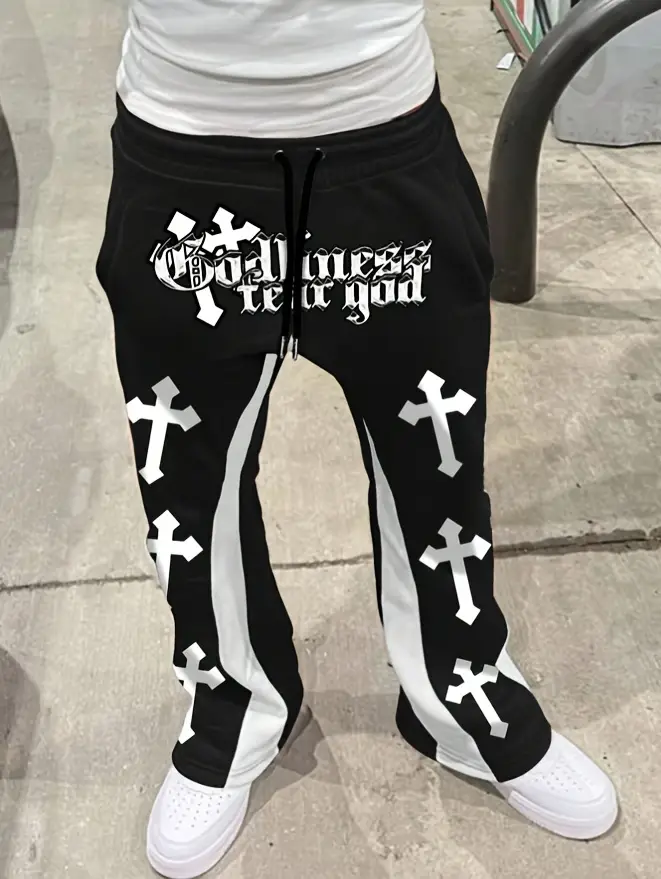 Hollywoodsaints Black Cross Drawstring Jogger Pantss