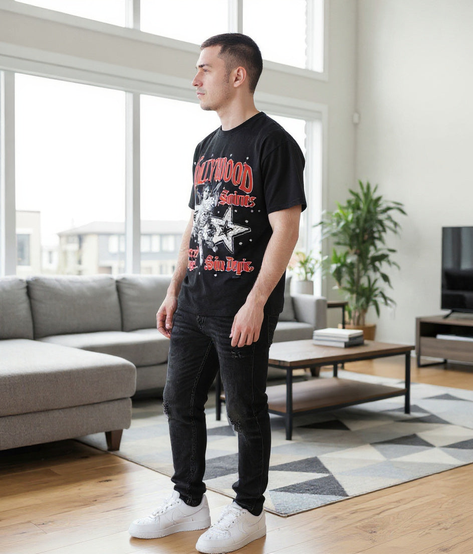 Hollywood Saints “Sacred Angel” Graphic Tee – Black
