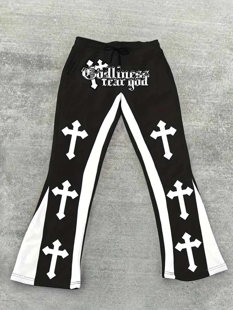 Hollywoodsaints Black Cross Drawstring Jogger Pantss