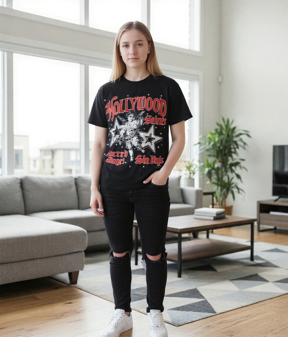 Hollywood Saints “Sacred Angel” Graphic Tee – Black